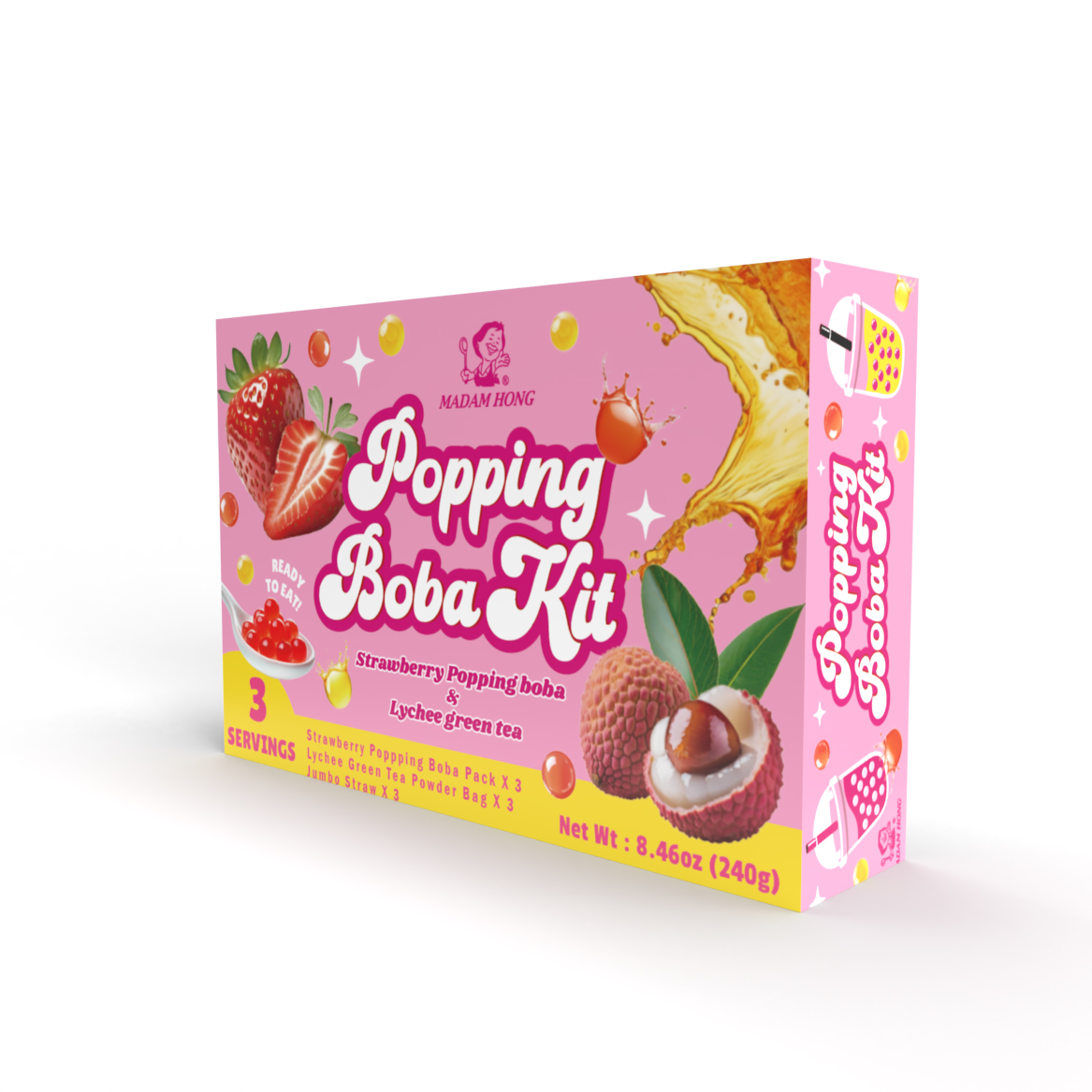 Strawberry Popping Boba with Lychee Green Tea Kit
